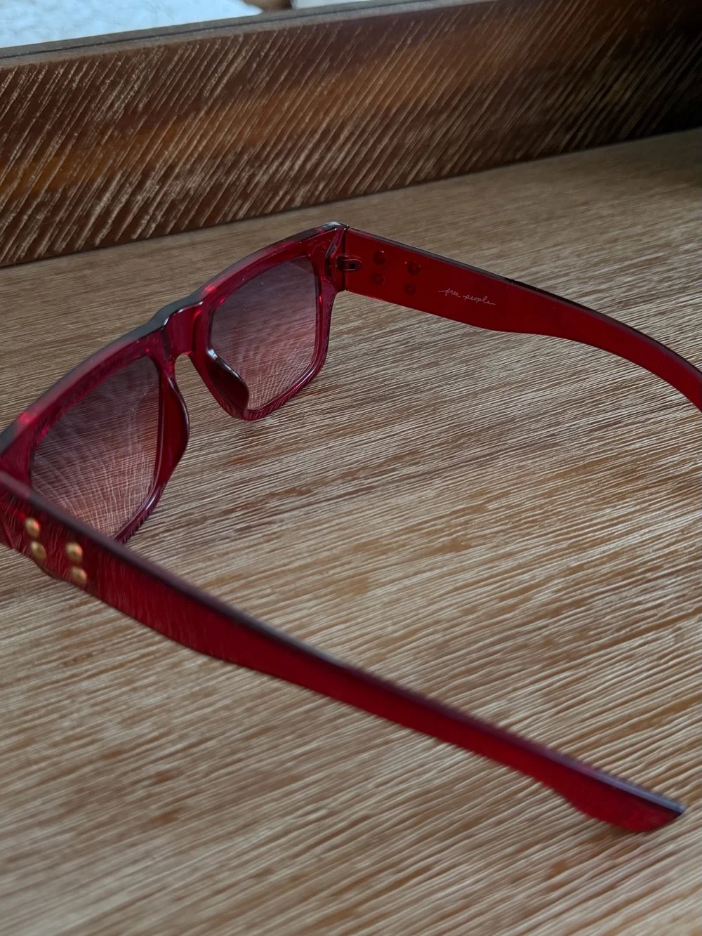 Free People Red Square-Frame Sunglasses with Gold Studs
